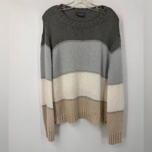 Wooden Ships Mohair Wool Sweater Wide Stripes Gray Ivory Tan Small Medium | N117